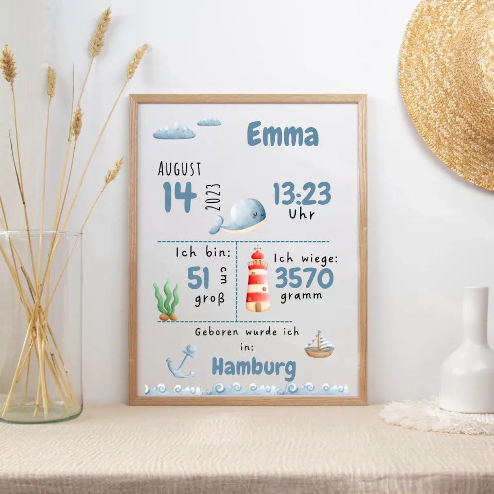 Personalized birth poster forest animals and sea creatures