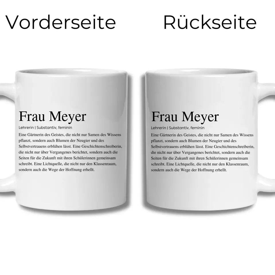 Definitionstasse Lehrerin mit Namen