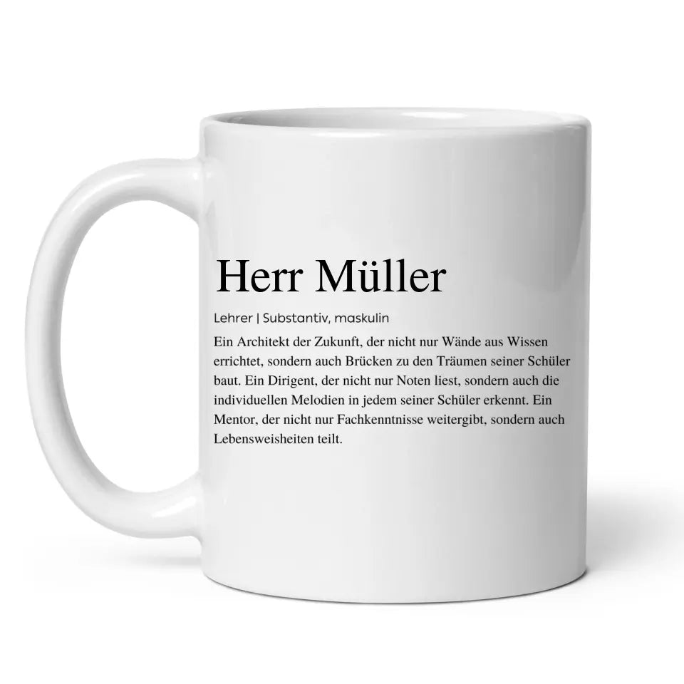 Definitionstasse Lehrer mit Namen