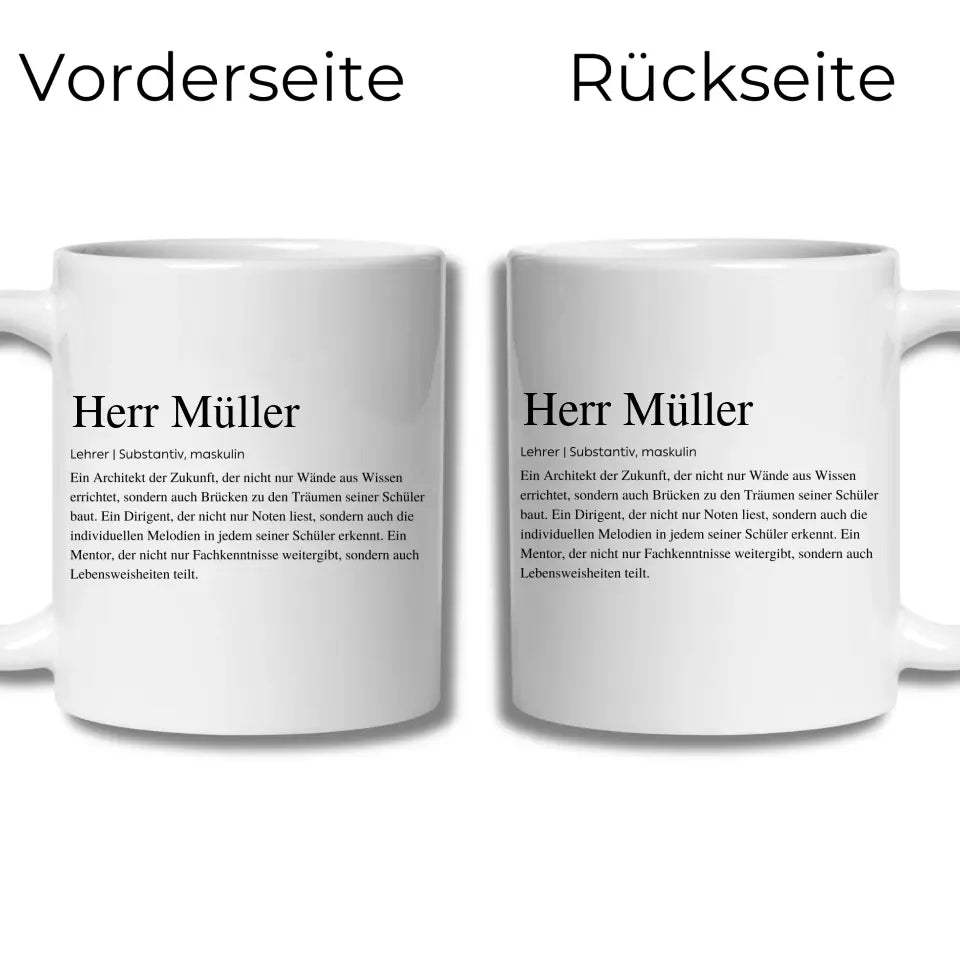 Definitionstasse Lehrer mit Namen