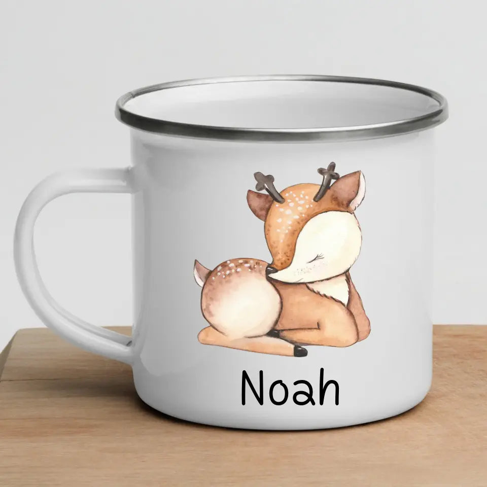 Emaille Kindertasse Waldtiere mit Namen