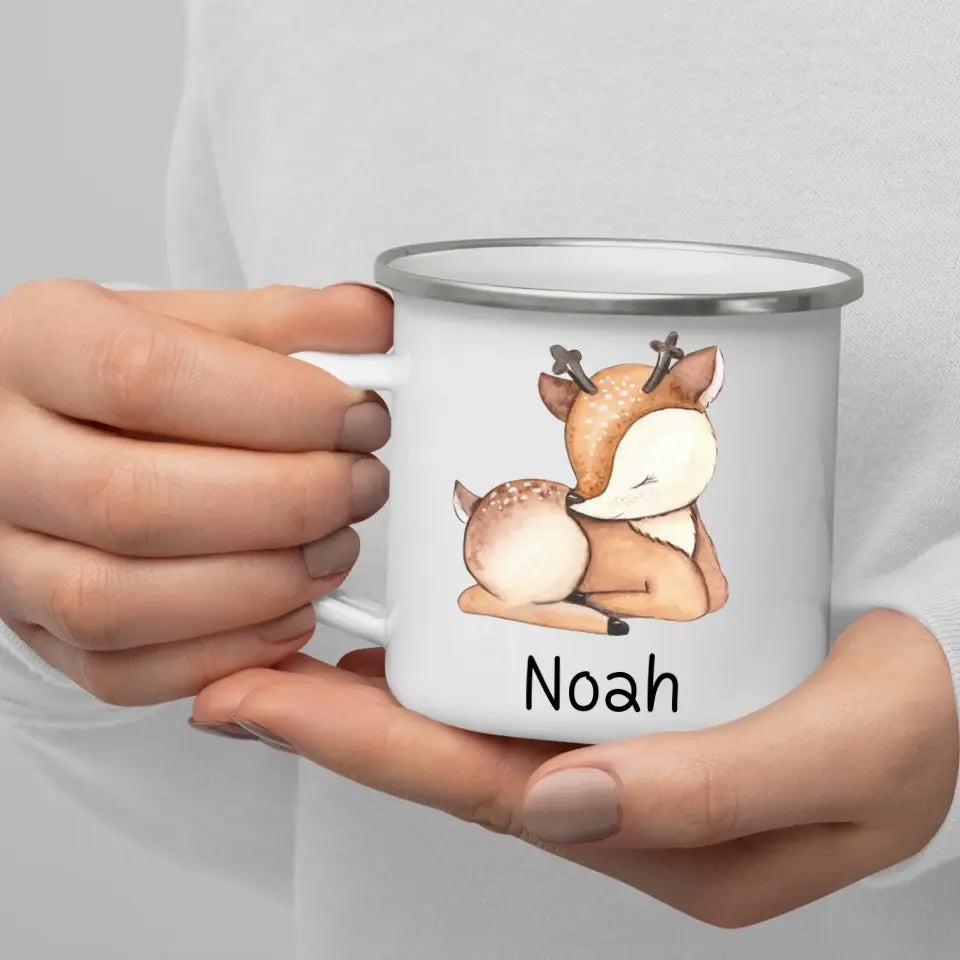 Emaille Kindertasse Waldtiere mit Namen
