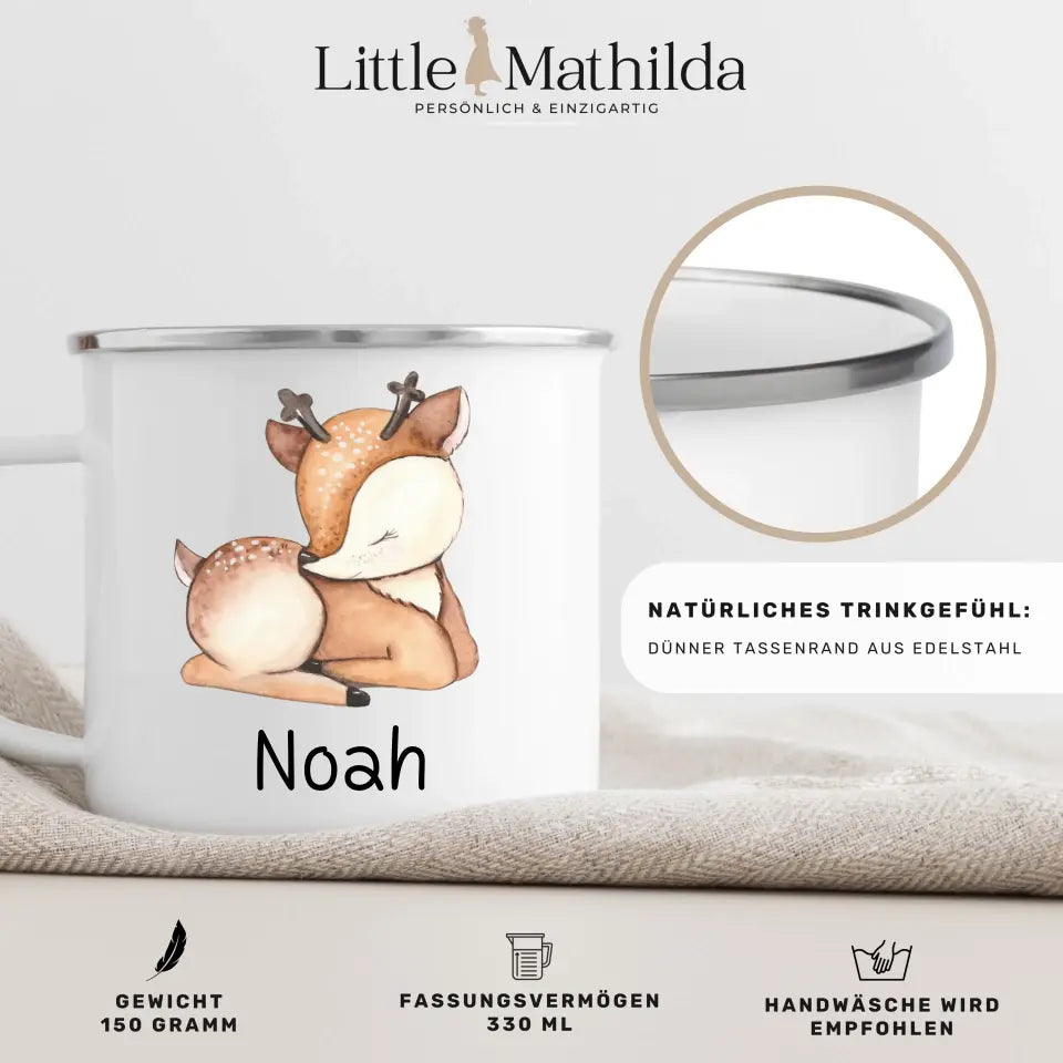 Emaille Kindertasse Waldtiere mit Namen