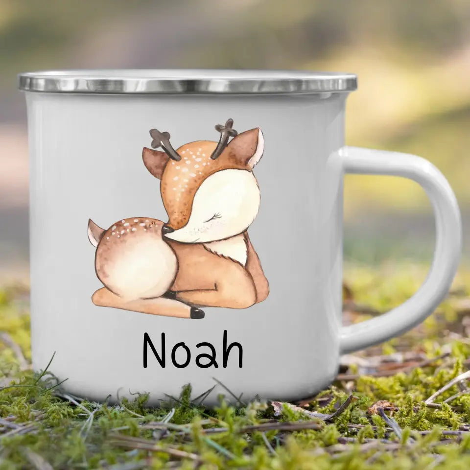 Emaille Kindertasse Waldtiere mit Namen