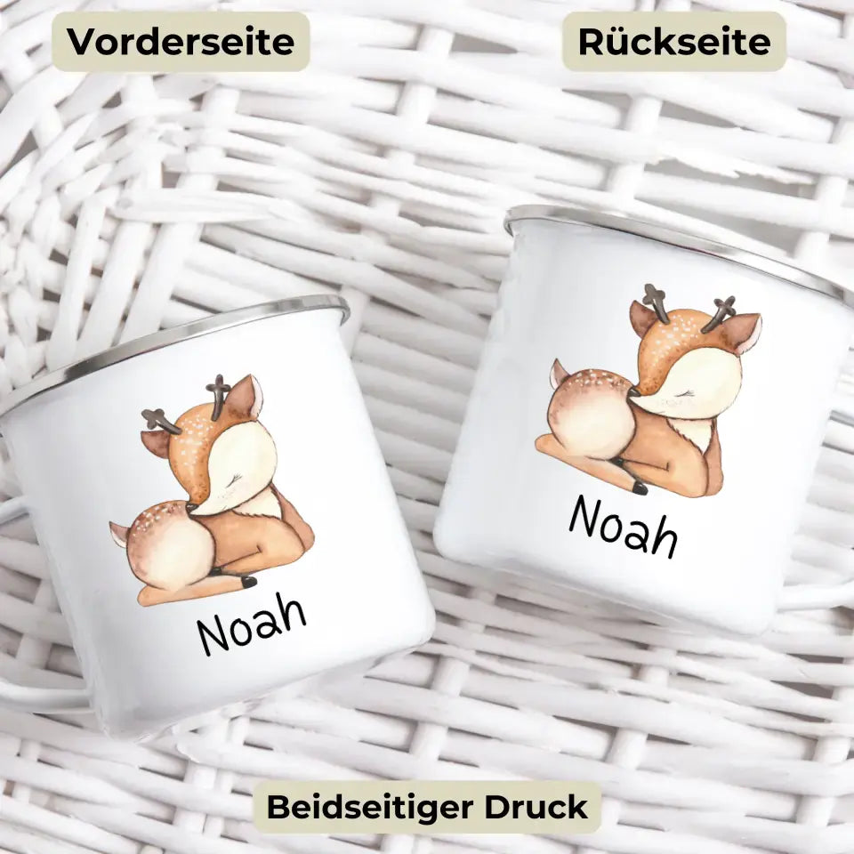 Emaille Kindertasse Waldtiere mit Namen