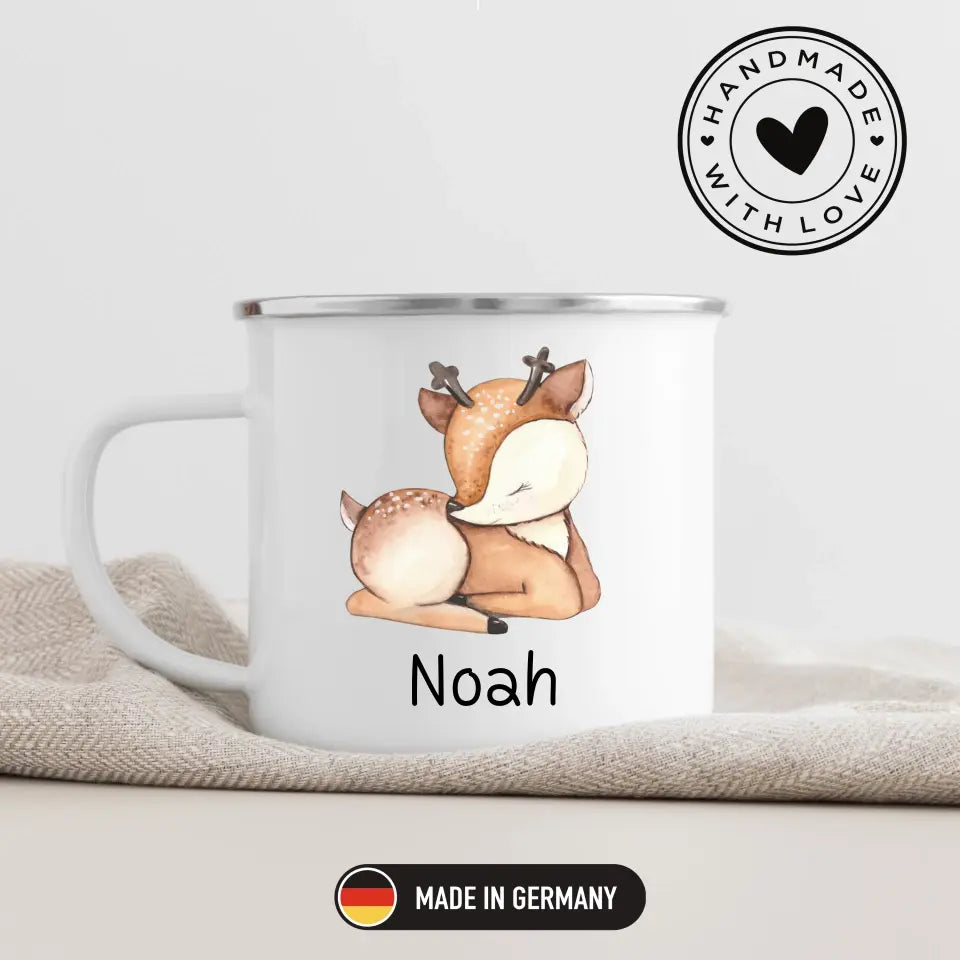 Emaille Kindertasse Waldtiere mit Namen