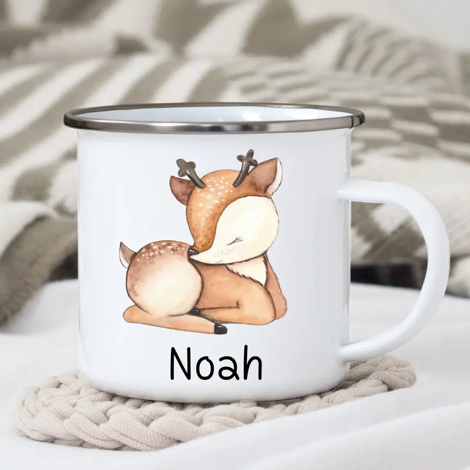 Emaille Kindertasse Waldtiere mit Namen