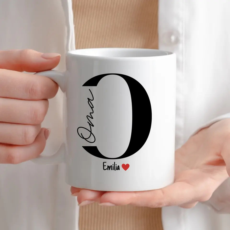 Oma-Tasse mit Namen der Enkelkinder