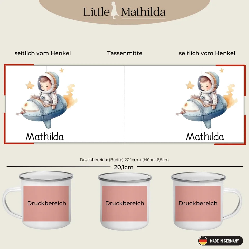 Personalisierte Emaille Kindertasse Kleiner Raketenpilot