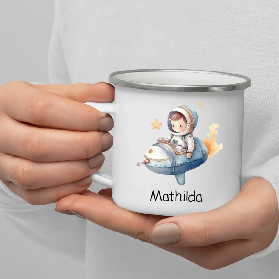 Personalisierte Emaille Kindertasse Kleiner Raketenpilot