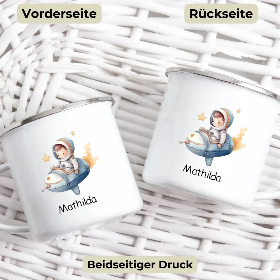 Personalisierte Emaille Kindertasse Kleiner Raketenpilot