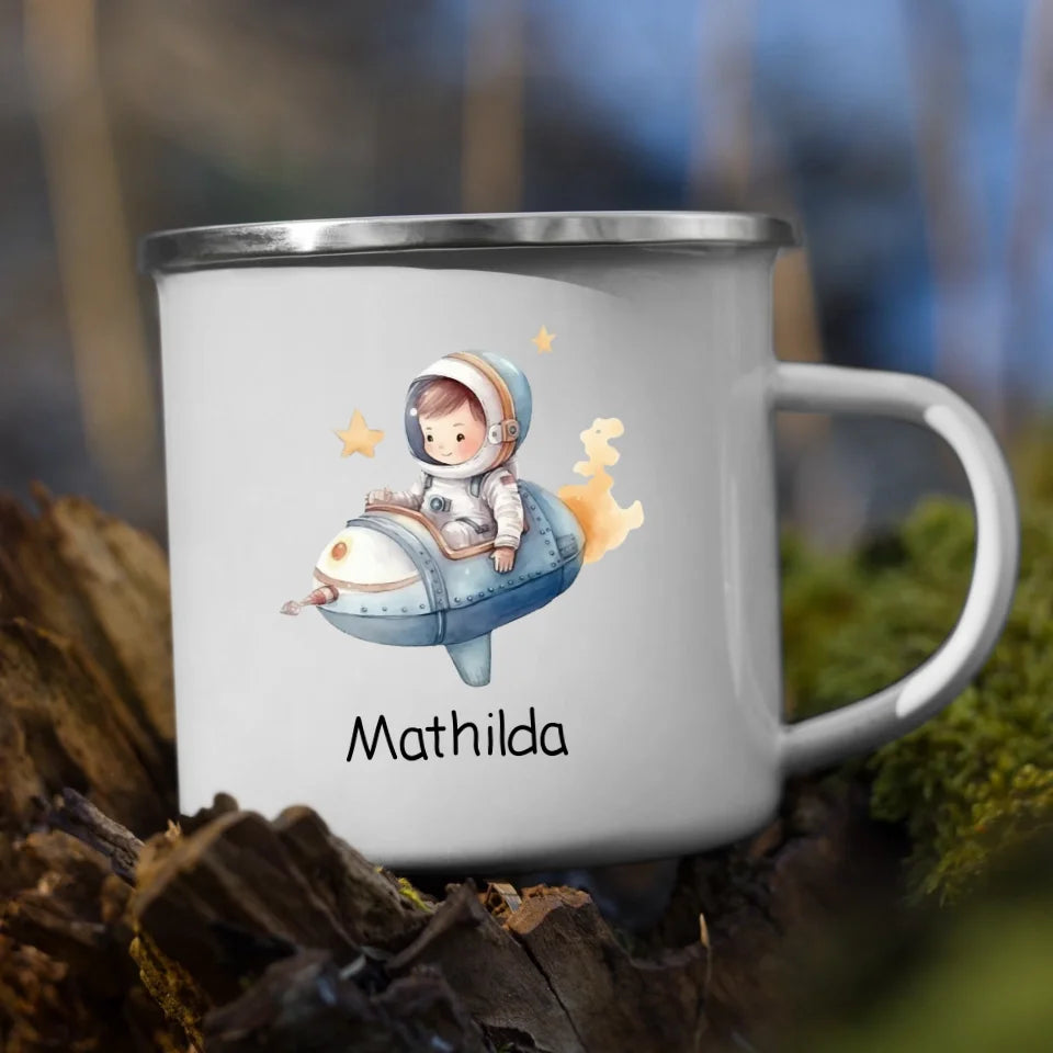 Personalisierte Emaille Kindertasse Kleiner Raketenpilot