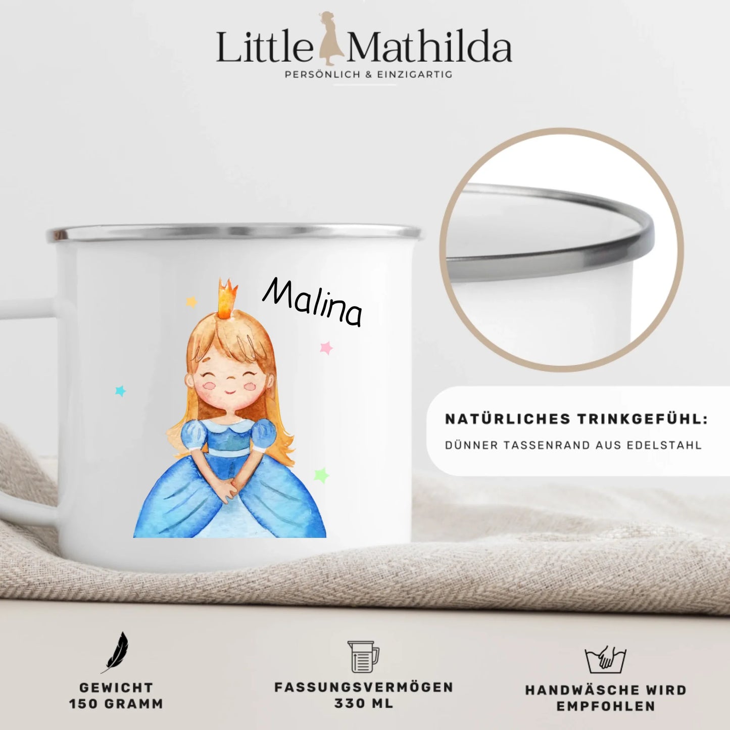 Personalisierte Emaille Kindertasse "Kleine Prinzessin"