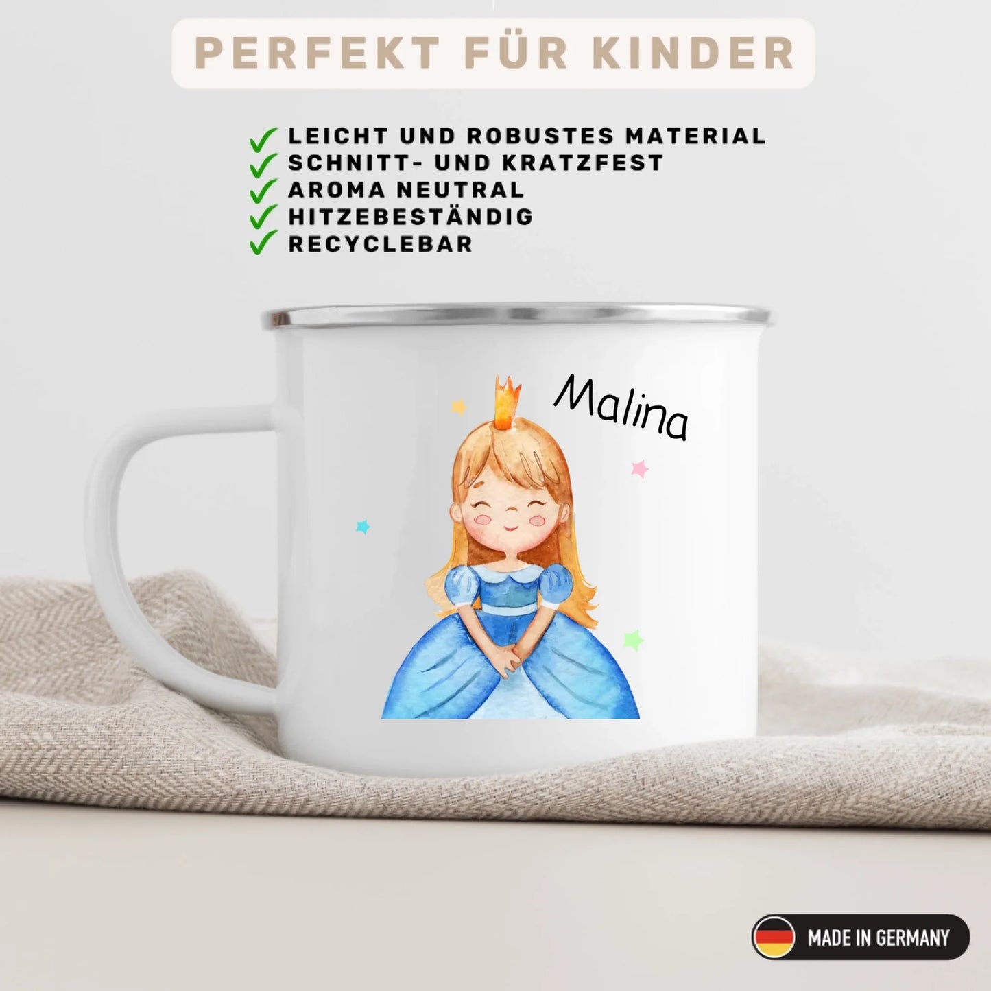 Personalisierte Emaille Kindertasse "Kleine Prinzessin"