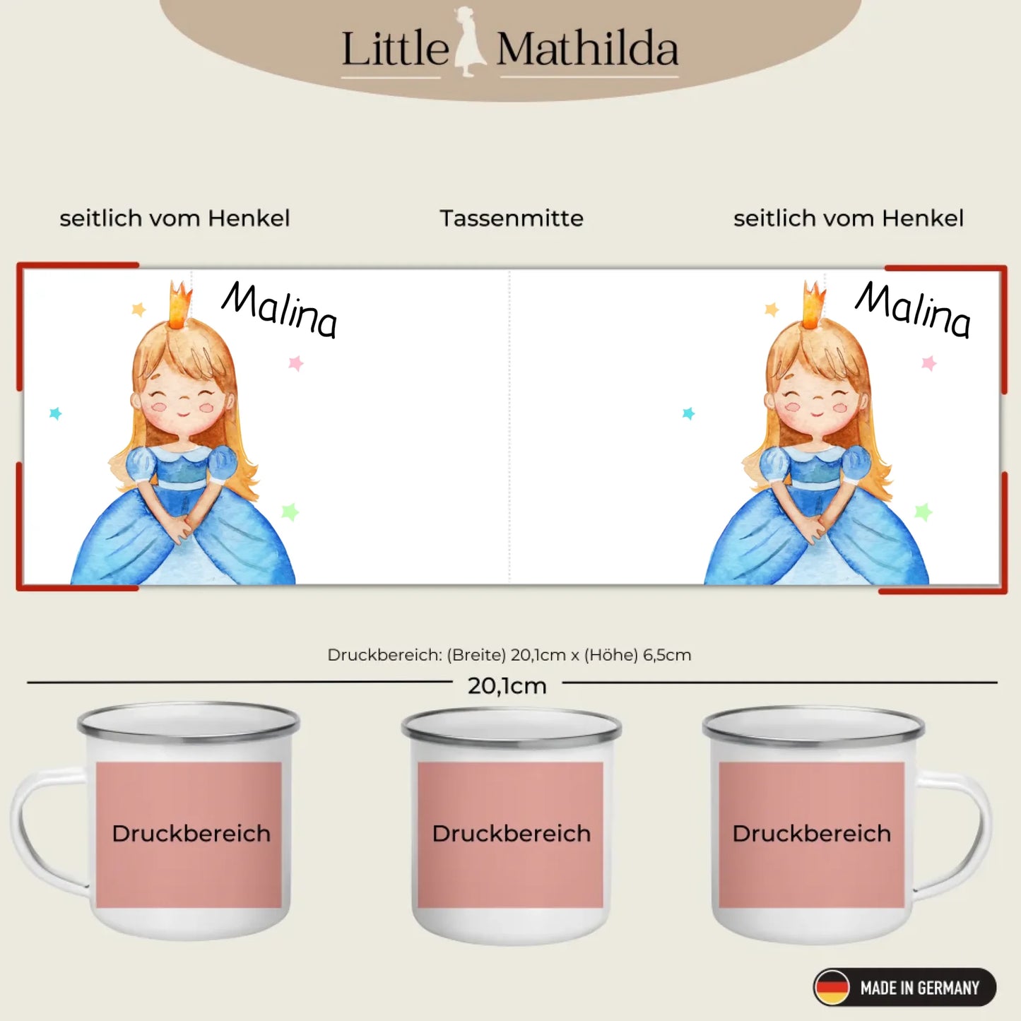 Personalisierte Emaille Kindertasse "Kleine Prinzessin"