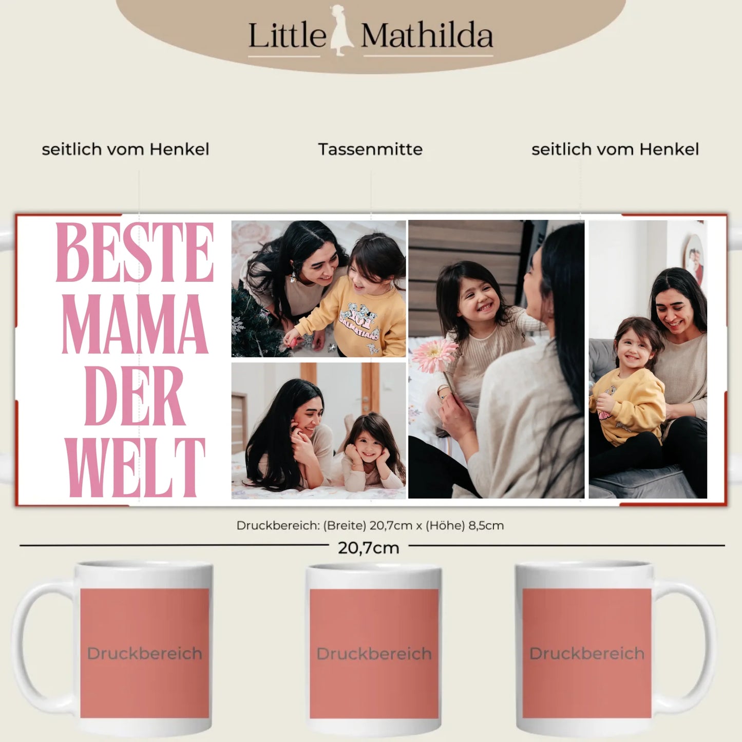 Personalisierte Keramik Tasse Druckbereich 360 Grad