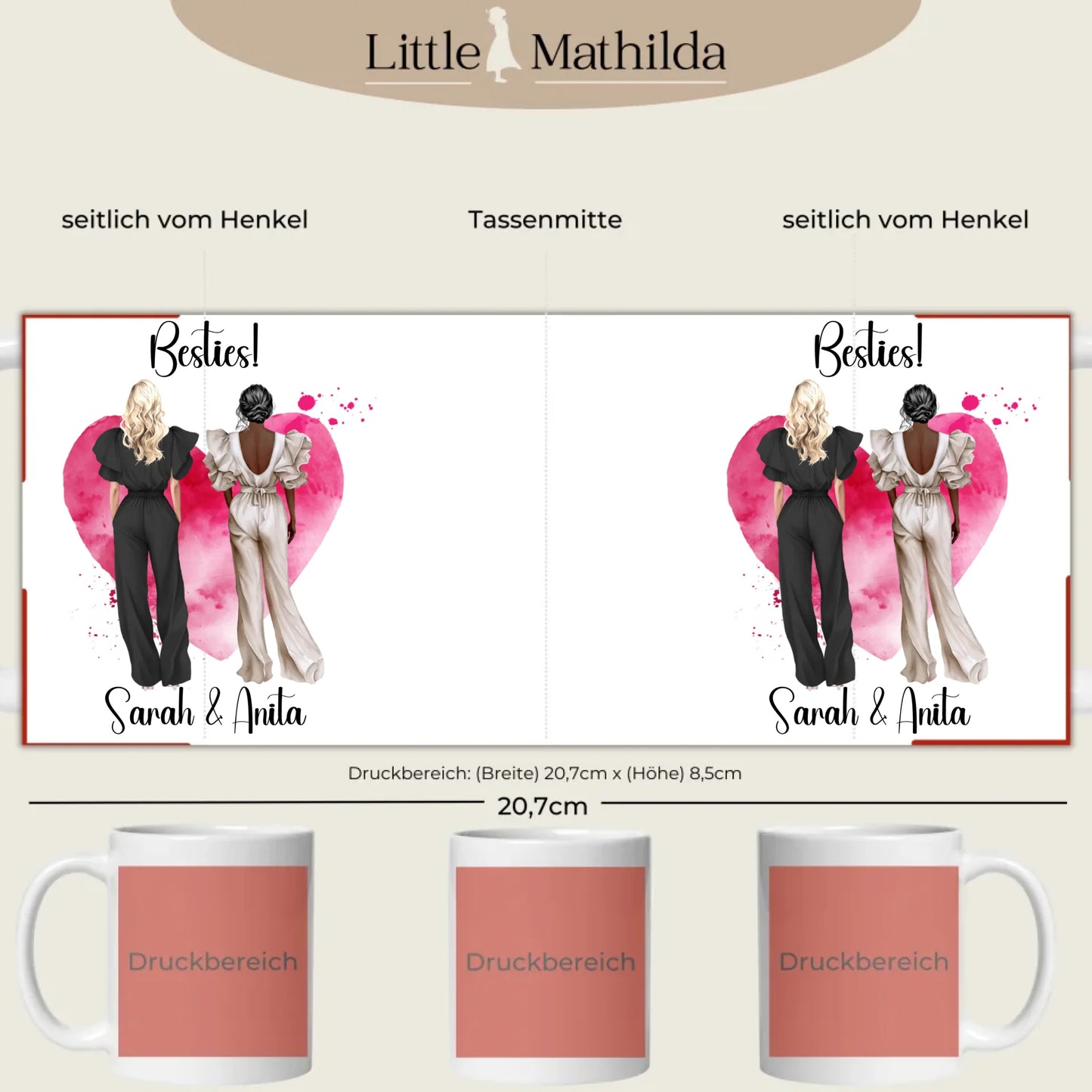 Personalisierte Keramik Tasse Druckbereich 360 Grad