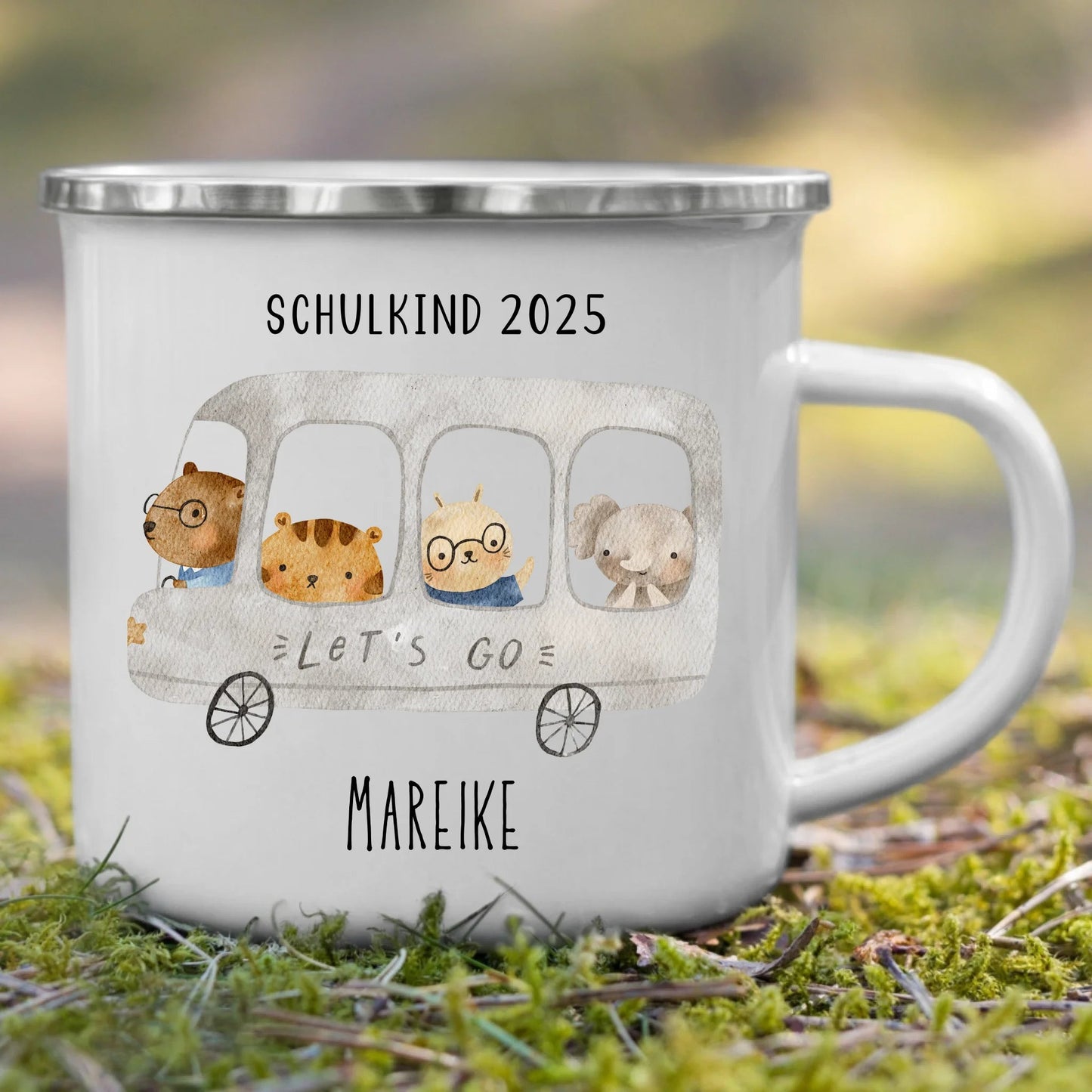 Emaille Tasse Schulkind 2025 - Tierischer Bus Little Mathilda Little Mathilda Emaille Tasse