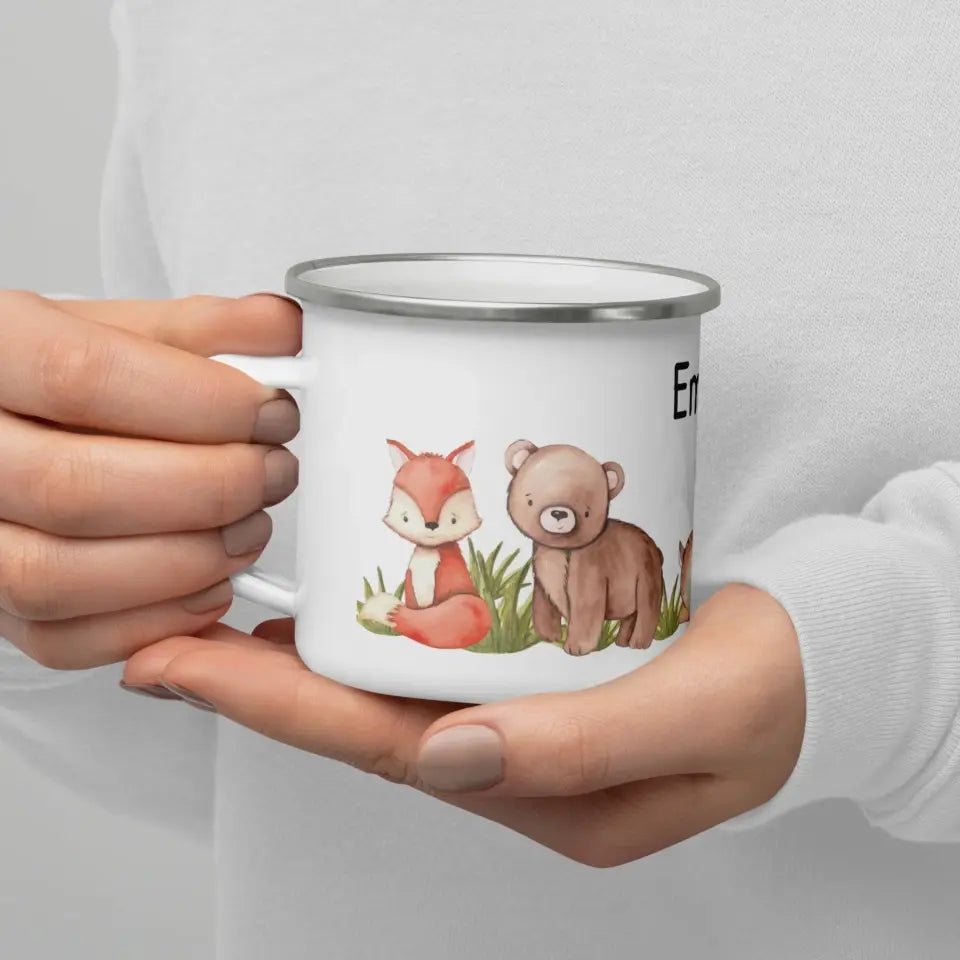 Kindertasse Waldtiere mit Namen Little Mathilda Little Mathilda Emaille Tasse