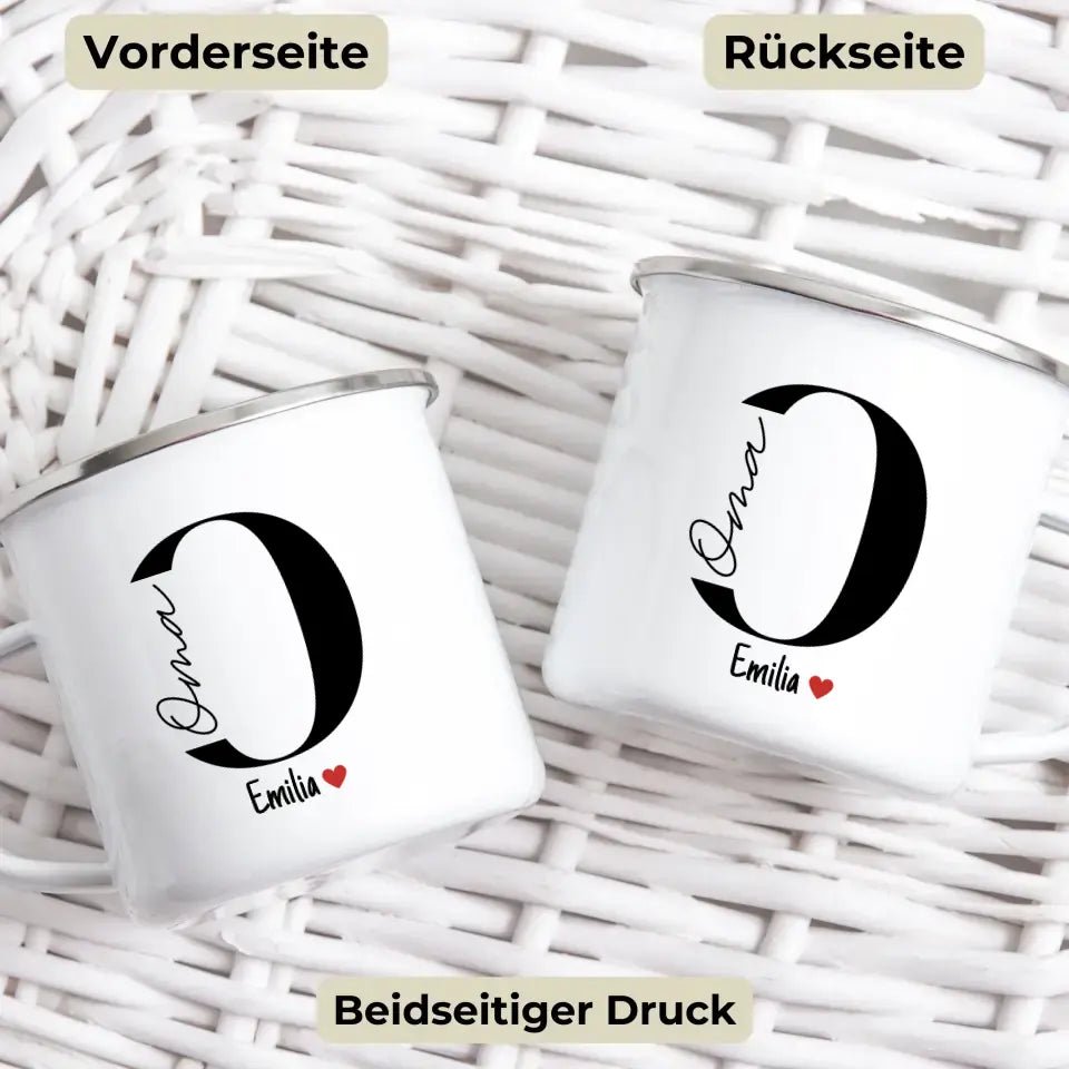 Oma - Tasse mit Namen der Enkelkinder Little Mathilda Little Mathilda Emaille Tasse