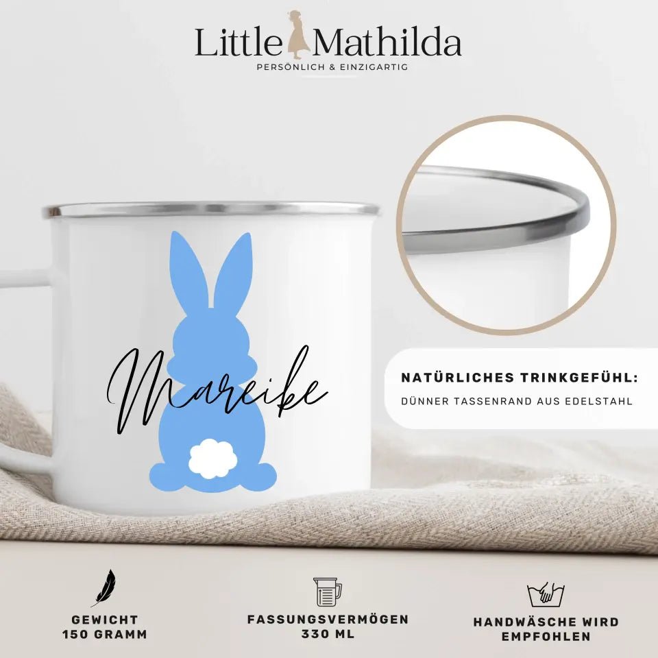 Ostertassen für Kinder "Bunter Osterhase mit Namen" Little Mathilda Little Mathilda Emaille Tasse