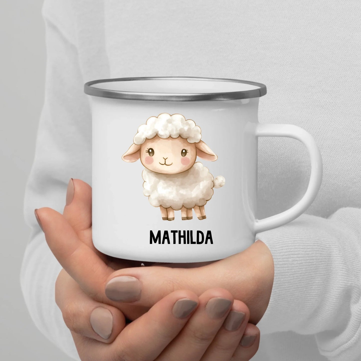 Personalisierte Kindertasse Schaf mit Namen Little Mathilda Little Mathilda Emaille Tasse