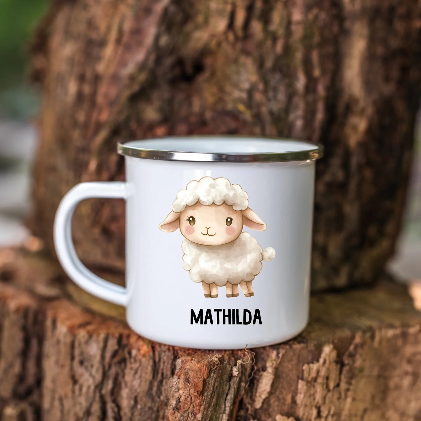 Personalisierte Kindertasse Schaf mit Namen Little Mathilda Little Mathilda Emaille Tasse
