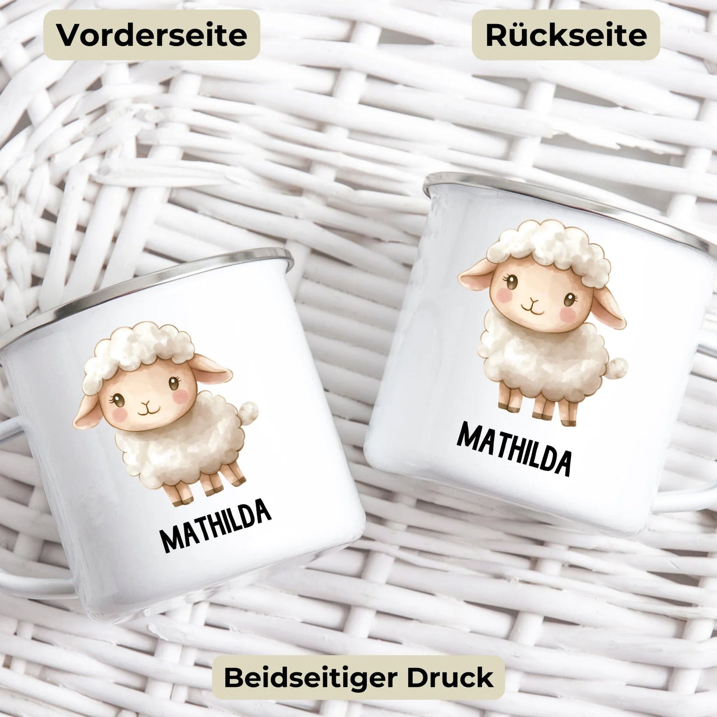 Personalisierte Kindertasse Schaf mit Namen Little Mathilda Little Mathilda Emaille Tasse