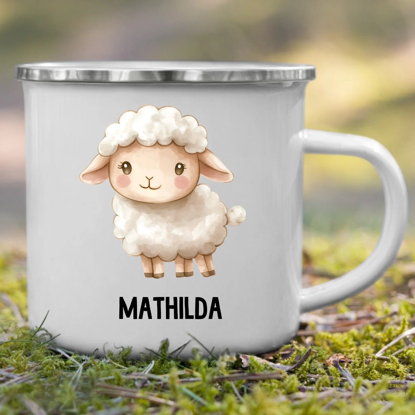 Personalisierte Kindertasse Schaf mit Namen Little Mathilda Little Mathilda Emaille Tasse