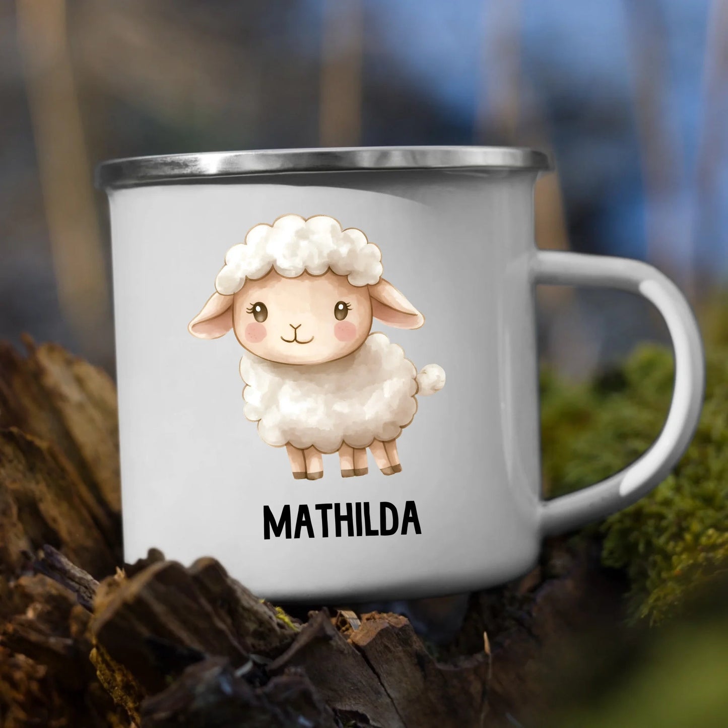 Personalisierte Kindertasse Schaf mit Namen Little Mathilda Little Mathilda Emaille Tasse
