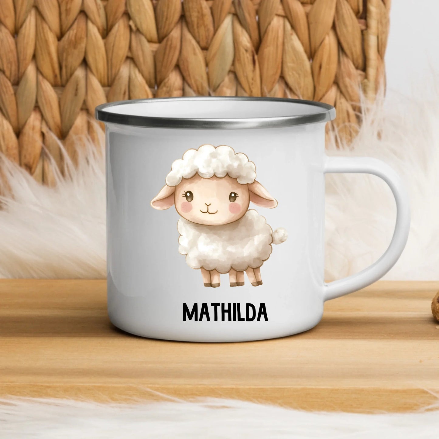 Personalisierte Kindertasse Schaf mit Namen Little Mathilda Little Mathilda Emaille Tasse