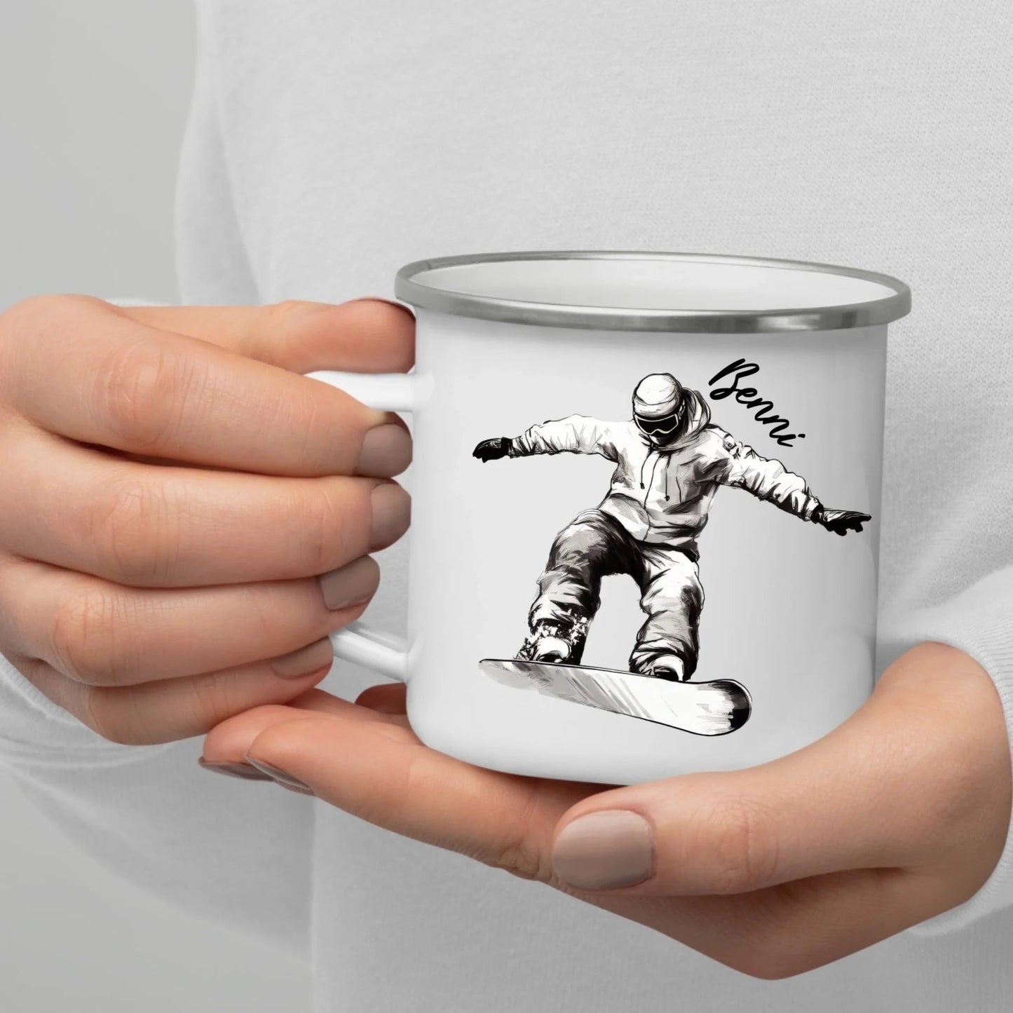 Personalisierte Snowboard Tasse mit Namen – Geschenk für Snowboarder & Wintersportfans Little Mathilda Little Mathilda Emaille Tasse