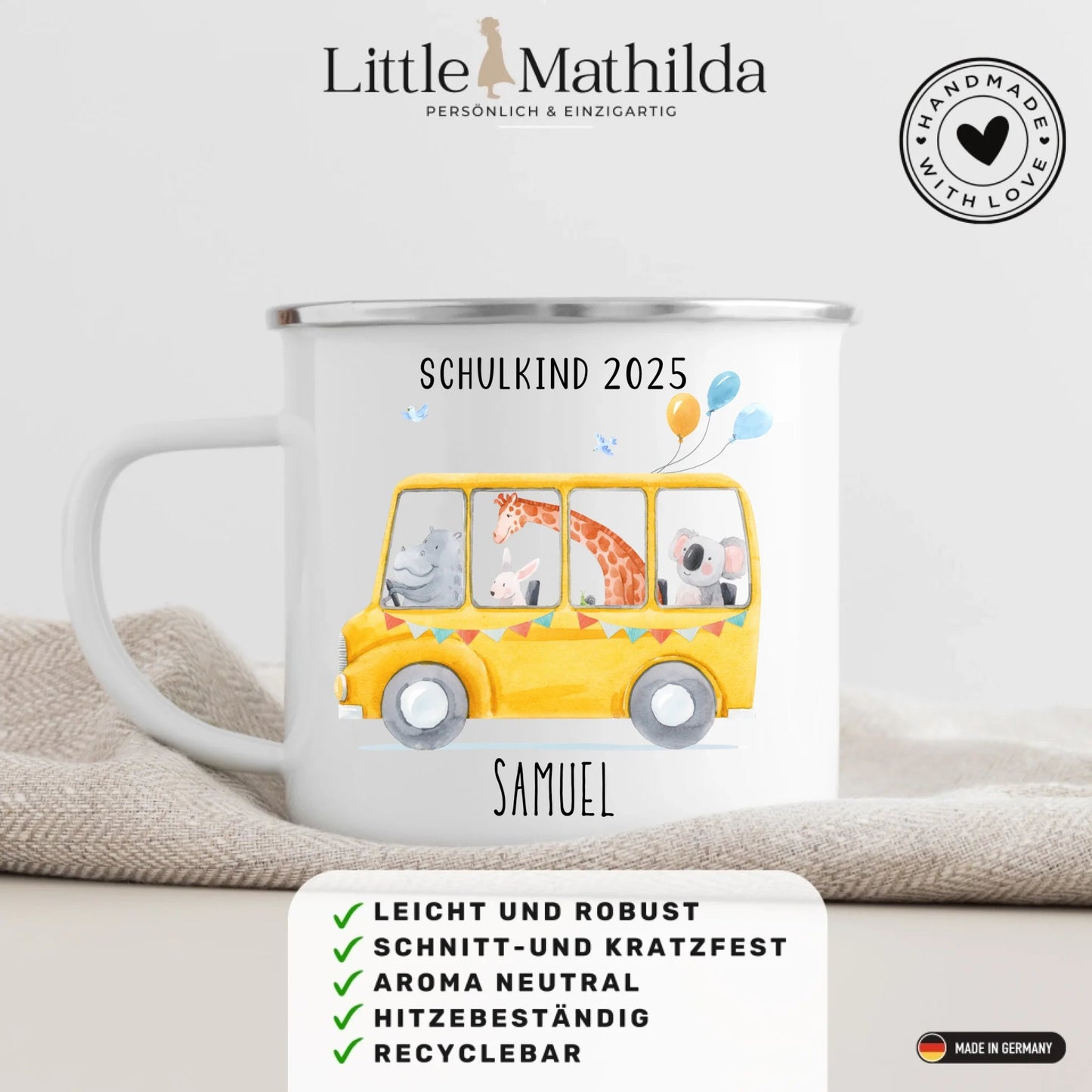 Personalisierte Tasse zur Einschulung - Schulkind 2025 Little Mathilda Little Mathilda Emaille Tasse