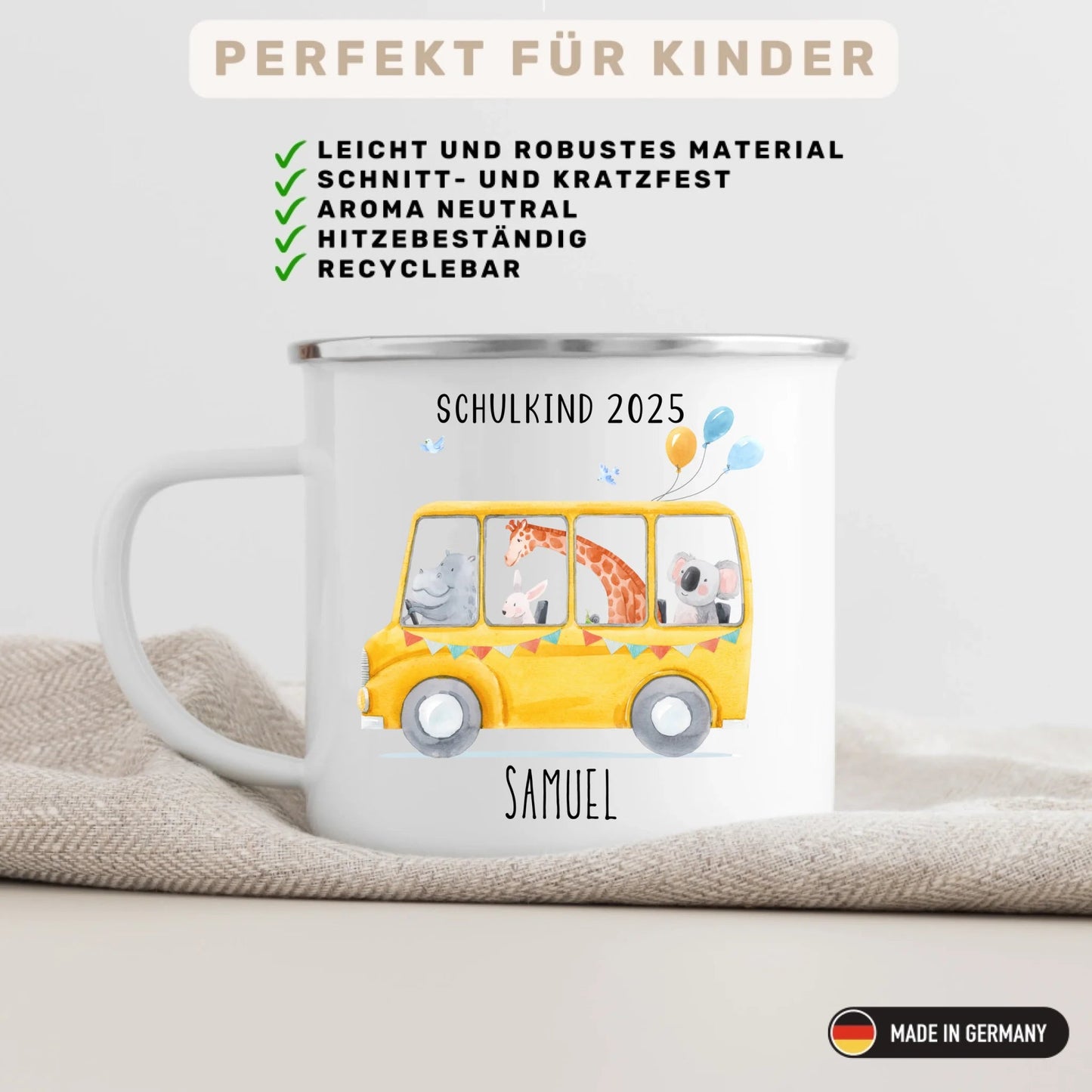 Personalisierte Tasse zur Einschulung - Schulkind 2025 Little Mathilda Little Mathilda Emaille Tasse