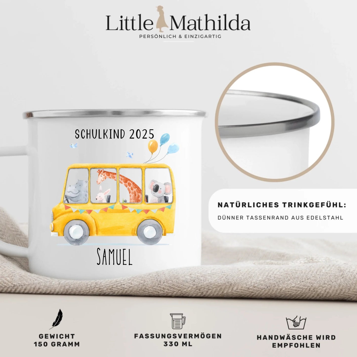 Personalisierte Tasse zur Einschulung - Schulkind 2025 Little Mathilda Little Mathilda Emaille Tasse