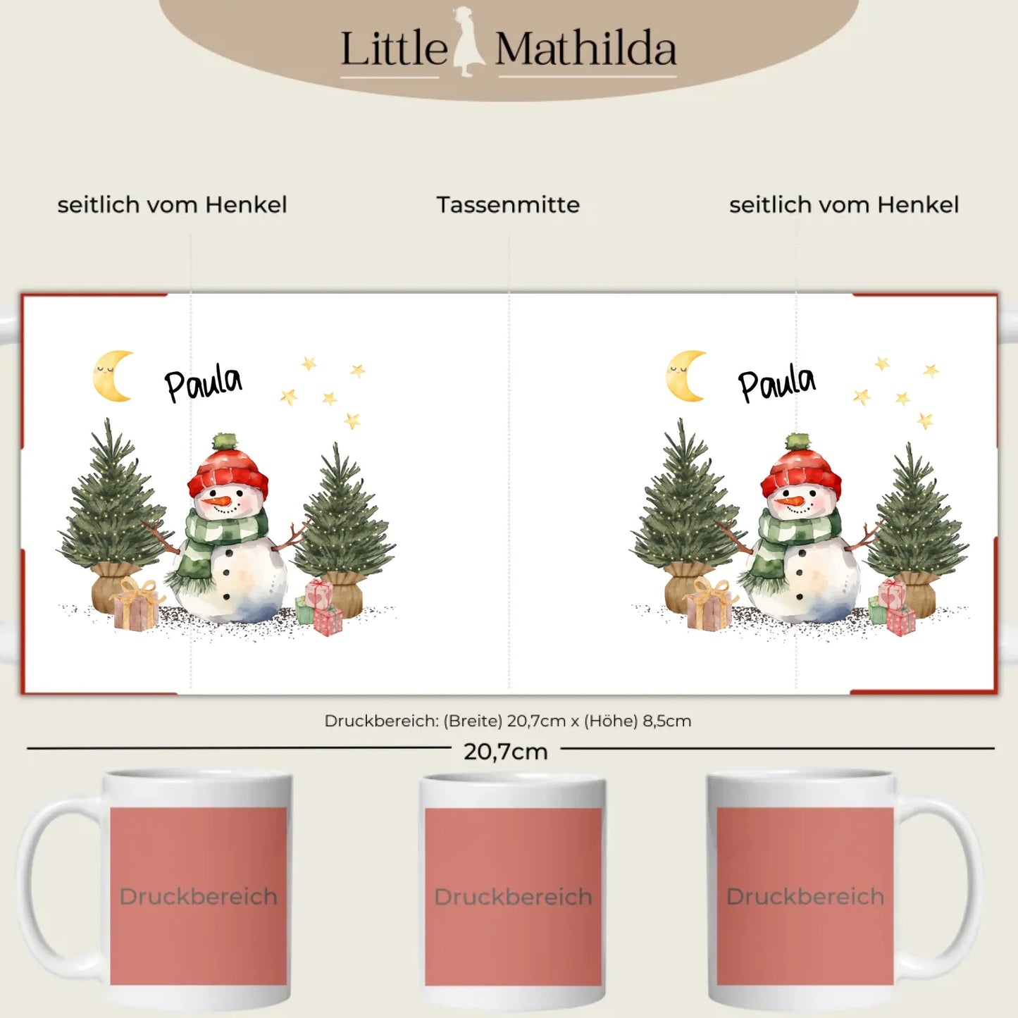 Personalisierte Weihnachtstasse für Kinder "Schneemann" Little Mathilda Little Mathilda Emaille Tasse