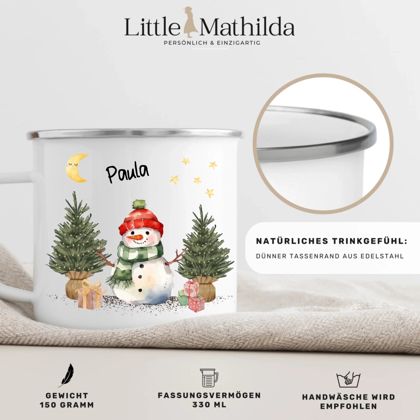 Personalisierte Weihnachtstasse für Kinder "Schneemann" Little Mathilda Little Mathilda Emaille Tasse