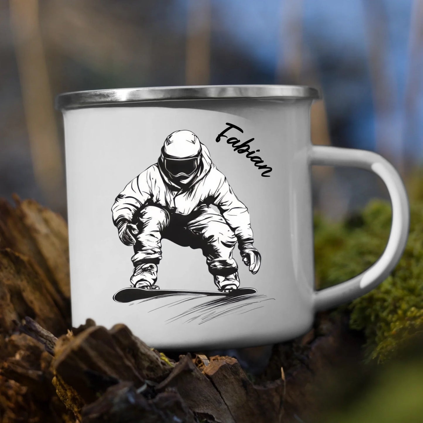 Snowboarder Emaille Tasse mit Namen – Individuelles Winter - & Outdoor - Geschenk Little Mathilda Little Mathilda Emaille Tasse