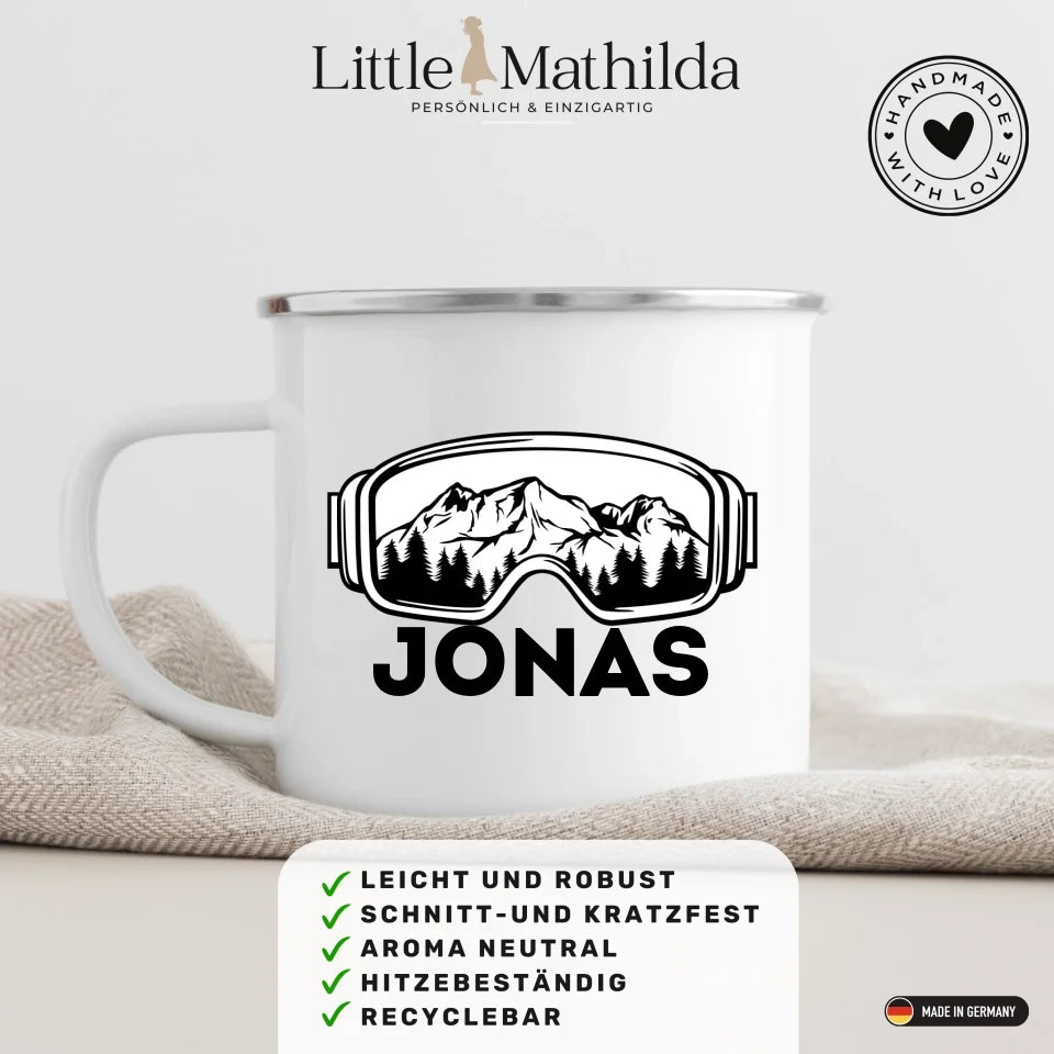 Skifahrer Tasse mit Namen Little Mathilda Little Mathilda Keramik Tasse, Emaille Tasse