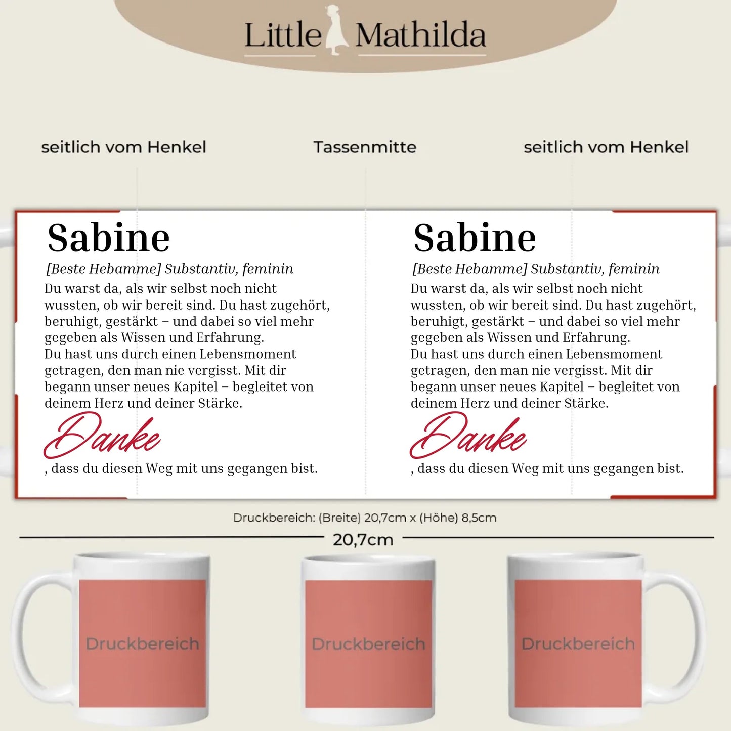 Personalisierte Keramik Tasse Druckbereich 360 Grad