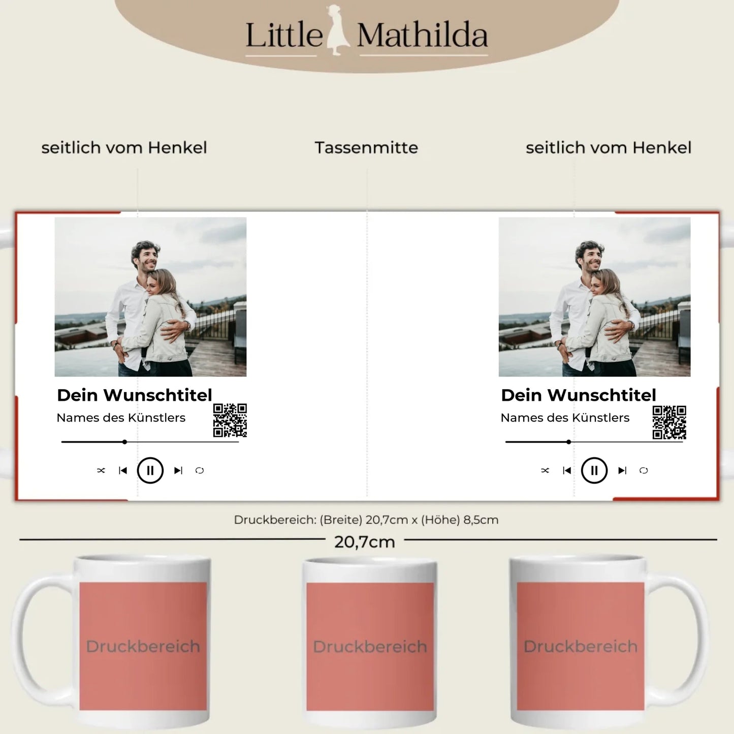 Personalisierte Keramik Tasse Druckbereich 360 Grad