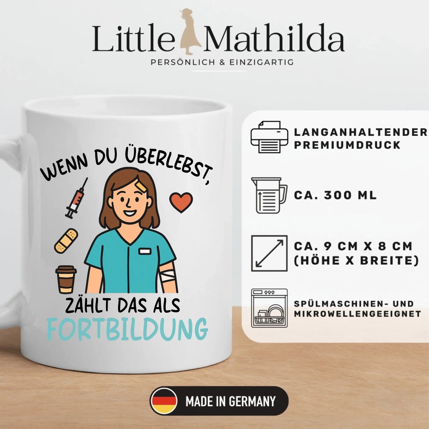 Personalisierte Krankenschwester Tasse mit Spruch "Fortbildung" Little Mathilda Little Mathilda Keramik Tasse