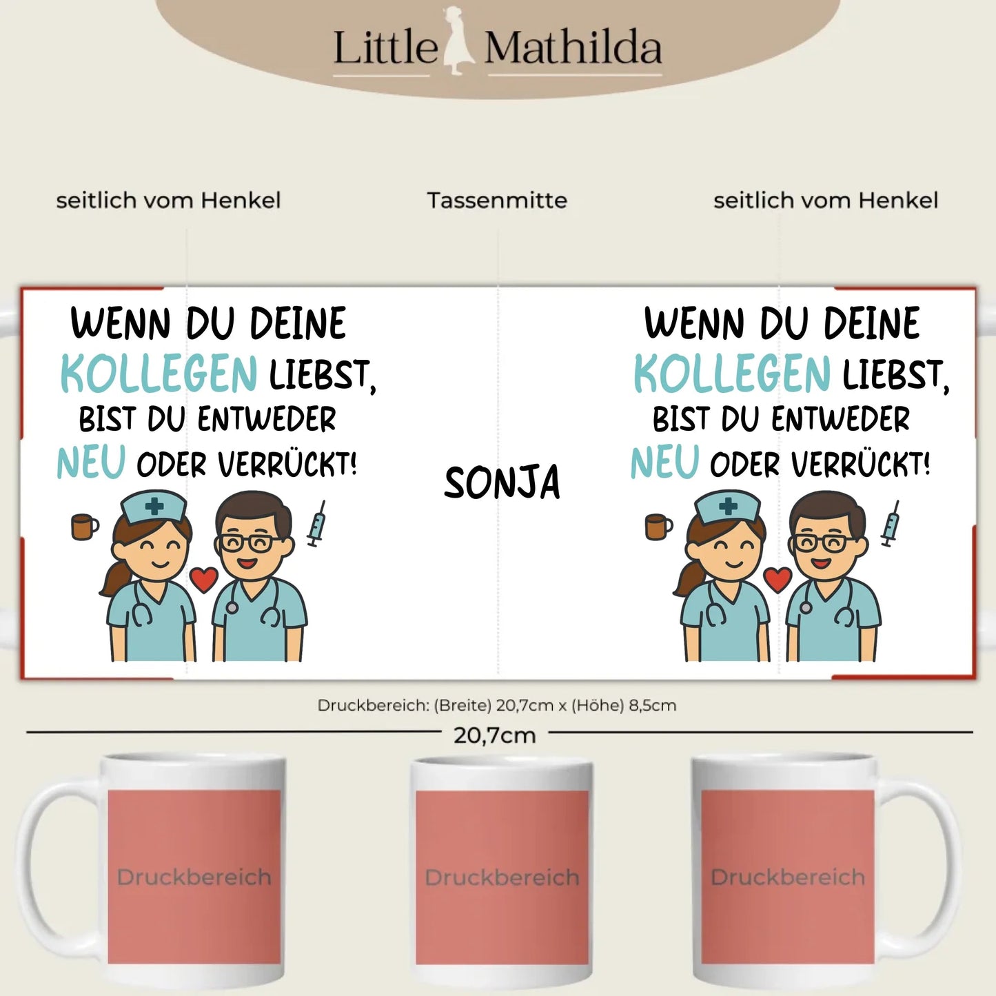 Personalisierte Keramik Tasse Druckbereich 360 Grad