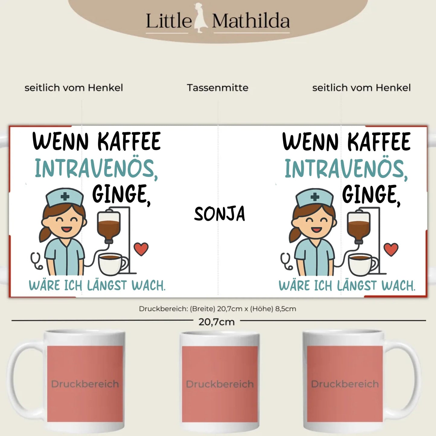 Personalisierte Keramik Tasse Druckbereich 360 Grad