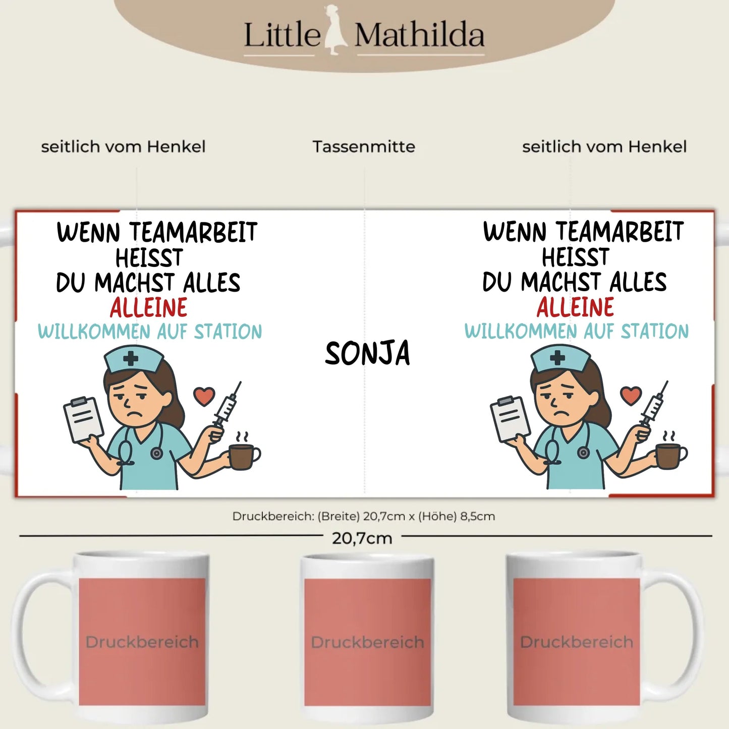Personalisierte Keramik Tasse Druckbereich 360 Grad