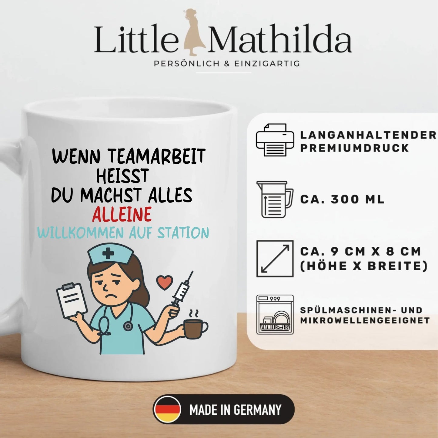Personalisierte Krankenschwester Tasse mit Spruch "Teamarbeit" Little Mathilda Little Mathilda Keramik Tasse