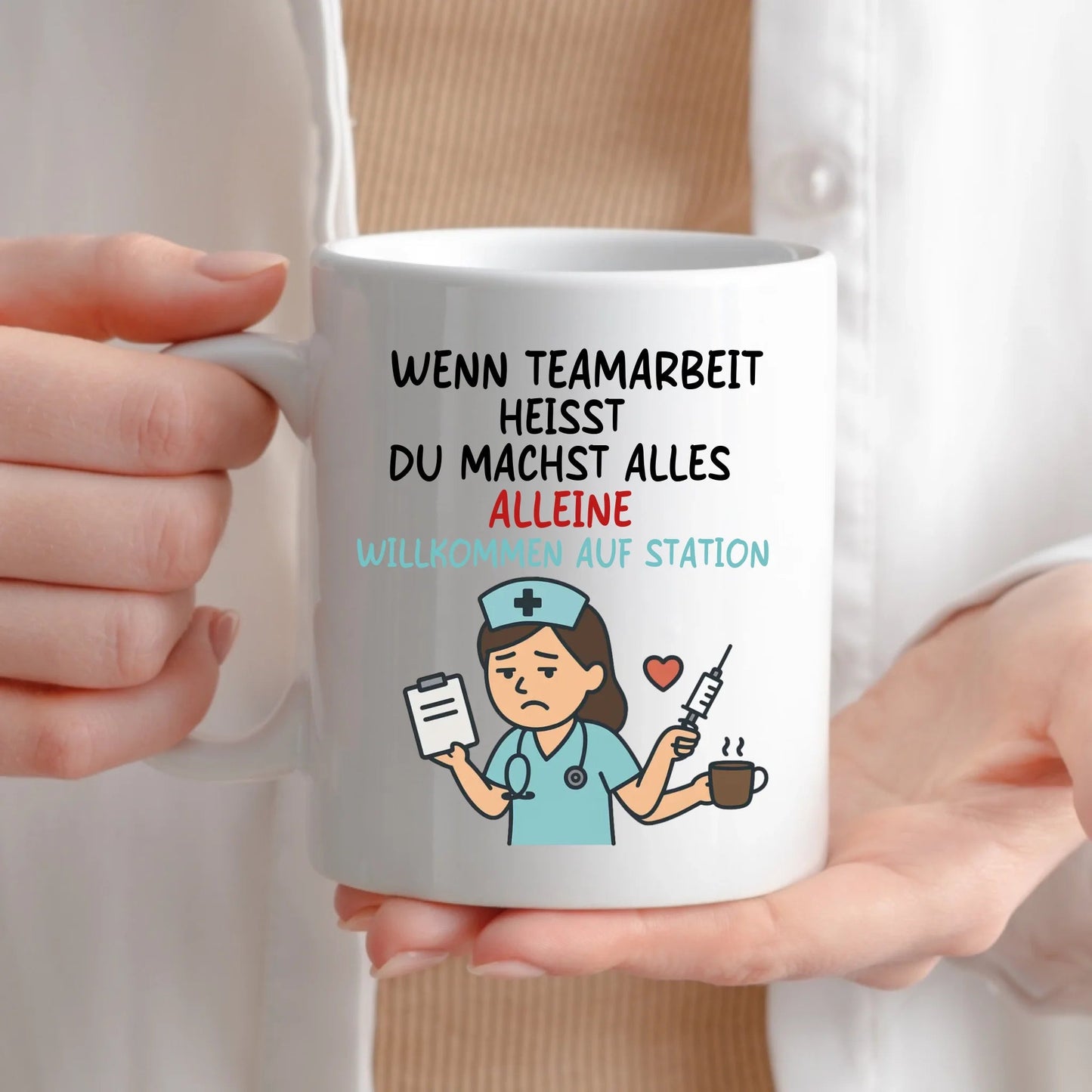 Personalisierte Krankenschwester Tasse mit Spruch "Teamarbeit" Little Mathilda Little Mathilda Keramik Tasse