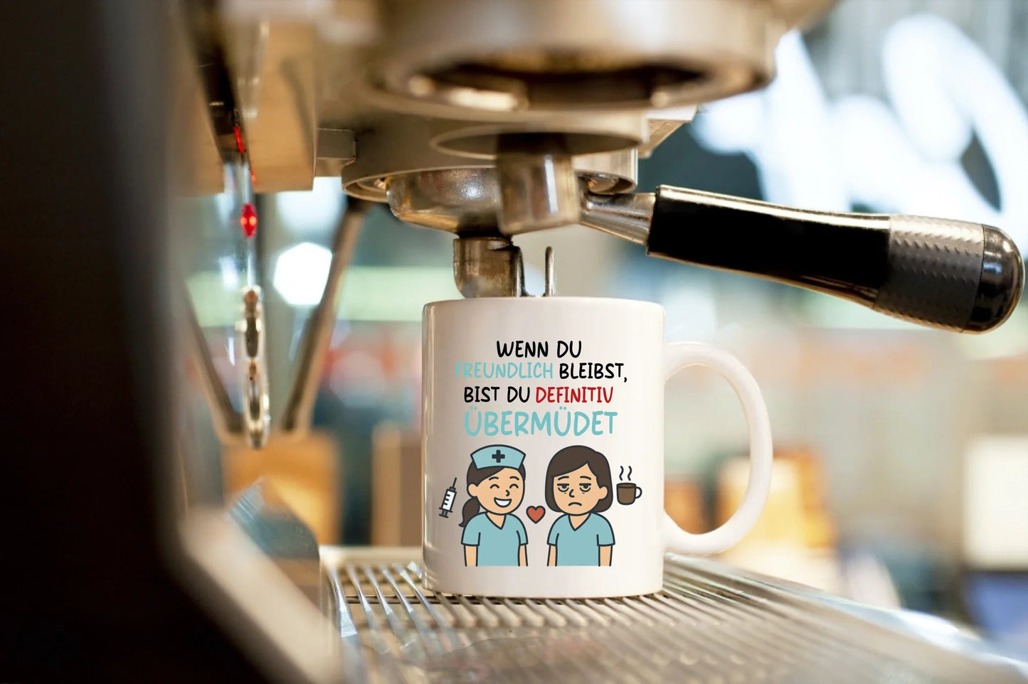 Personalisierte Krankenschwester Tasse mit Spruch "Wenn du freundlich bleibst, bist du übermüdet" Little Mathilda Little Mathilda Keramik Tasse