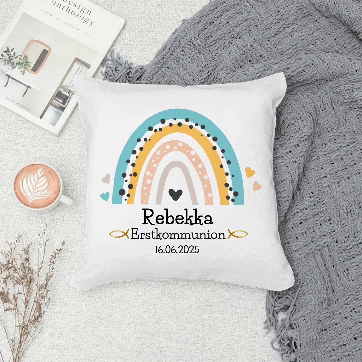 Personalisiertes Erstkommunion - Kissen mit Namen – Baumwollkissen 40×40 cm Little Mathilda Little Mathilda Kissen