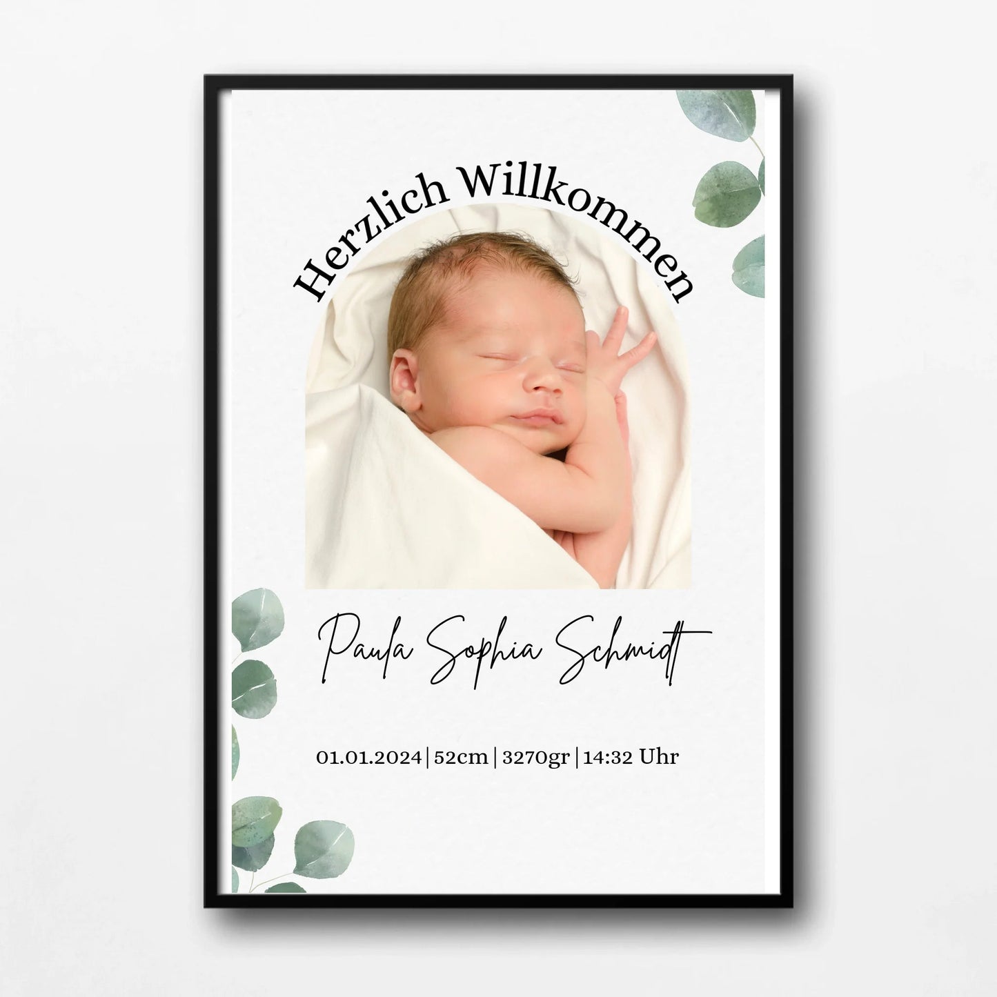 Geburtsposter Eukalyptus mit Geburtsdaten Little Mathilda Little Mathilda Poster